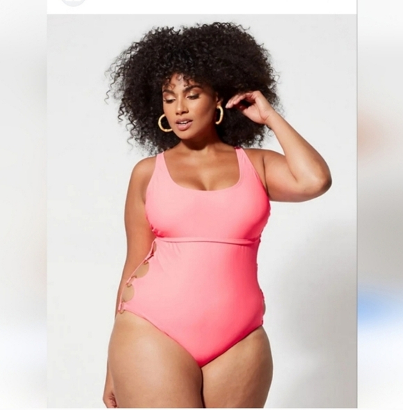 Nwot Fashion to figure size 2 momo one piece swimsuit neon pink - Picture 1 of 4